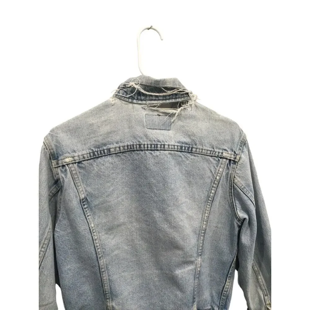 Vtg Levi’s trucker jean jacket men M thrashed USA gorpcore emo punk Western rock - Picture 12 of 16